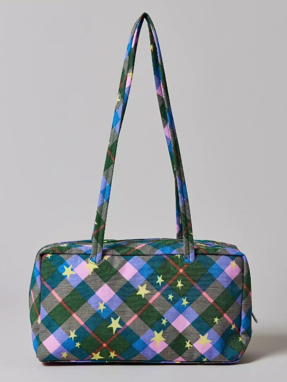 NWT Baggu Regular Nylon Bowler Bag - Green Star Plaid - Picture 7 of 11